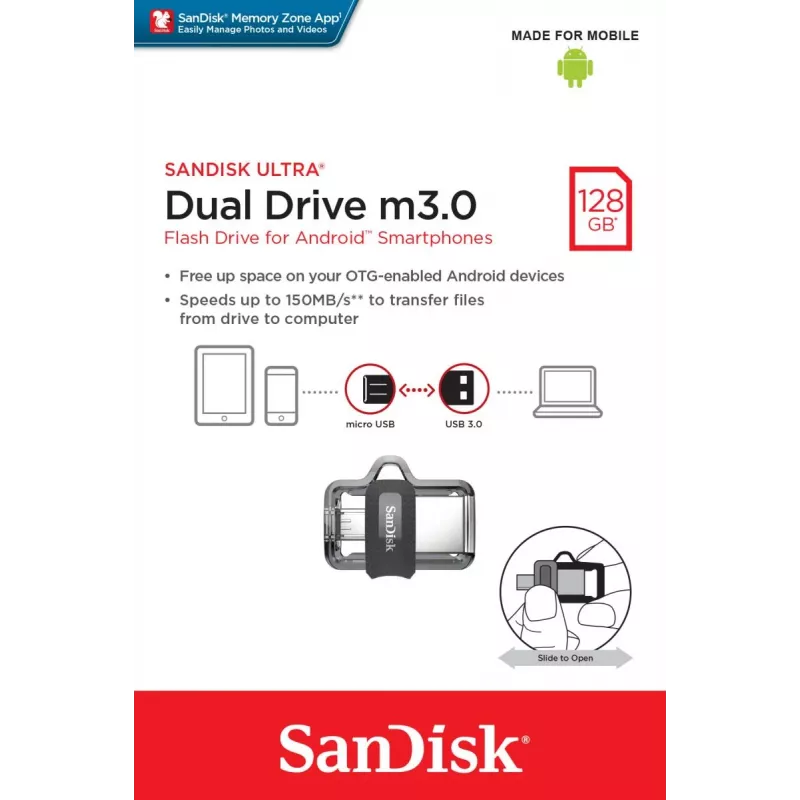 WESTERN DIGITAL SanDisk ULTRA DUAL DRIVE M3.0 - 128GB USB zibatmiņa - micro-USB / USB 3.0
