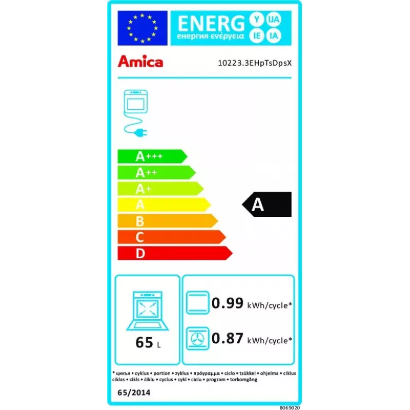 Iebūvējamā elektriskā cepeškrāsns AMICA EB7541D Fine, 65 L, tvaika tīrīšana, konvekcija, grils, nerūsējošais tērauds