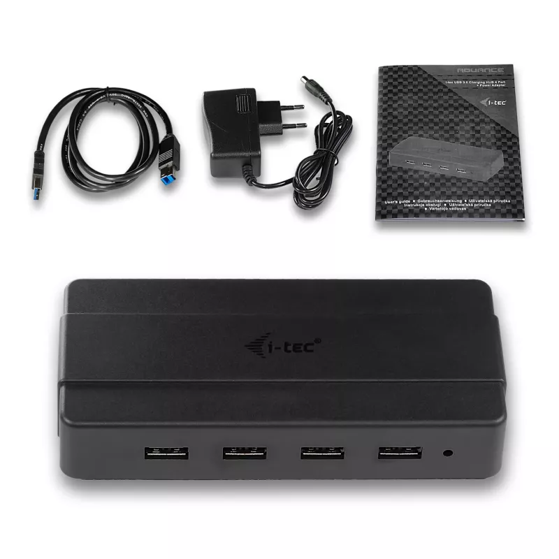 i-tec USB 3.0 4 portu centrmezgls ar lādēšanu un barošanas adapteri, USB 3.2 Gen 1 Type-B
