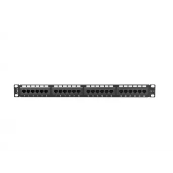 Patch panel 1U LANBERG PPU5-1024-B — 24-portu CAT5e, metāls, melns, 445×32.5×44.5 mm