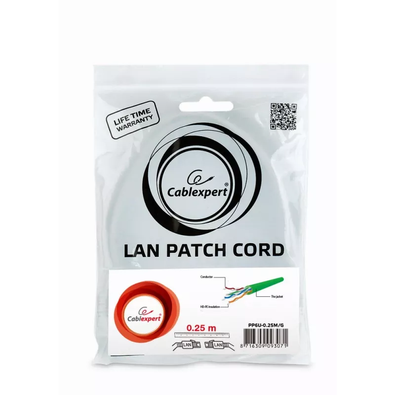 Tīkla kabelis Gembird PP6U-0.25M/G RJ-45 Cat6 0.25m Zaļš