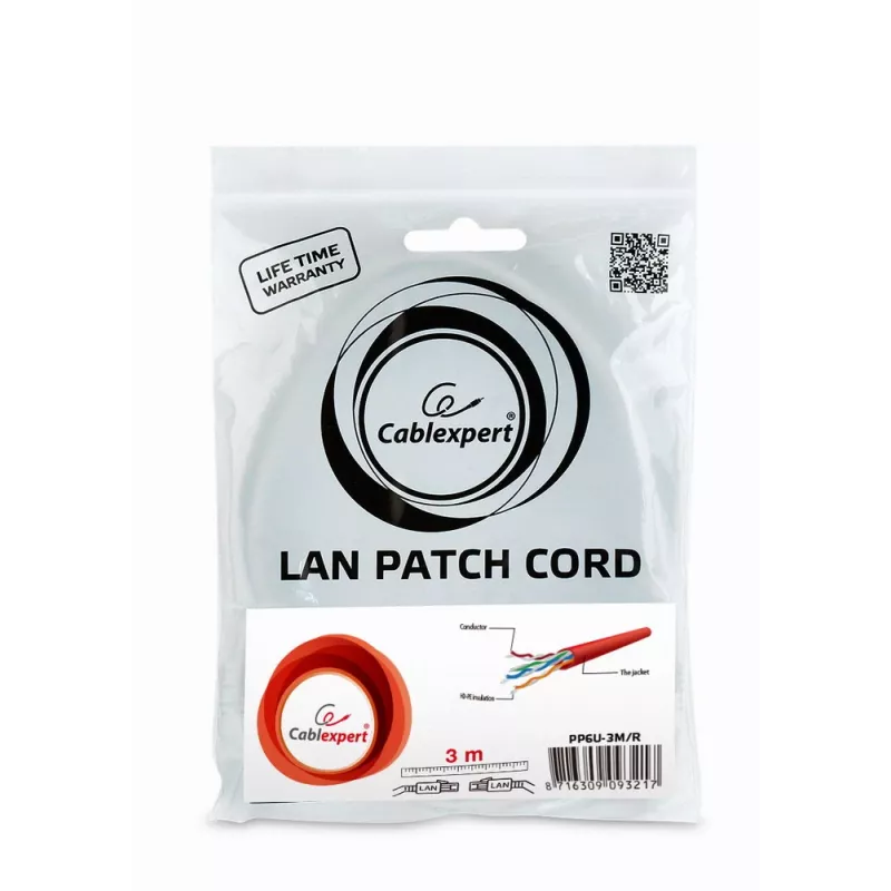 Gembird PP6U-3M/R – Patch vads CAT6 UTP 3m sarkans