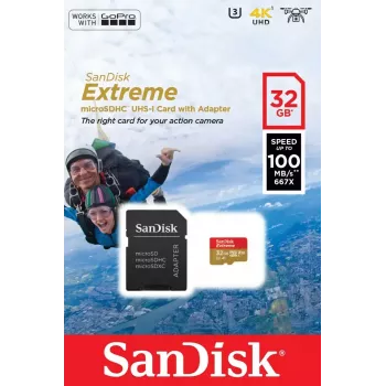 WESTERN DIGITAL SanDisk micro SDXC Extreme 32GB (A1/ V30/ U3/ UHS-I/ Cl.10/ R100/ W60) + Adapter Action Cam
