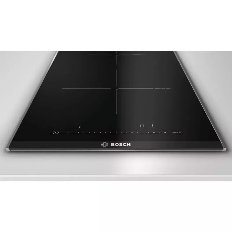 Bosch PIB375FB1E indukcijas plīts virsma, melna, nerūsējošā tērauda ierāmējums, iebūvējama, 2 zonas