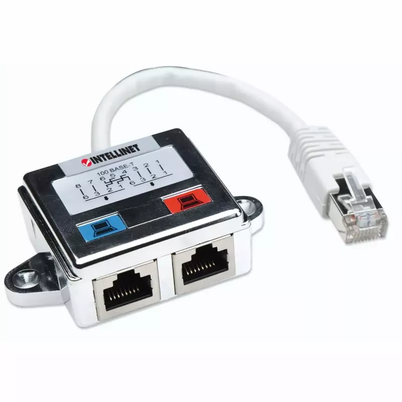 Intellinet 2-Portu Modulārais Sadalītājs, Cat5e, FTP, ļauj diviem RJ45 portiem izmantot vienu Cat5e tīkla kabeli