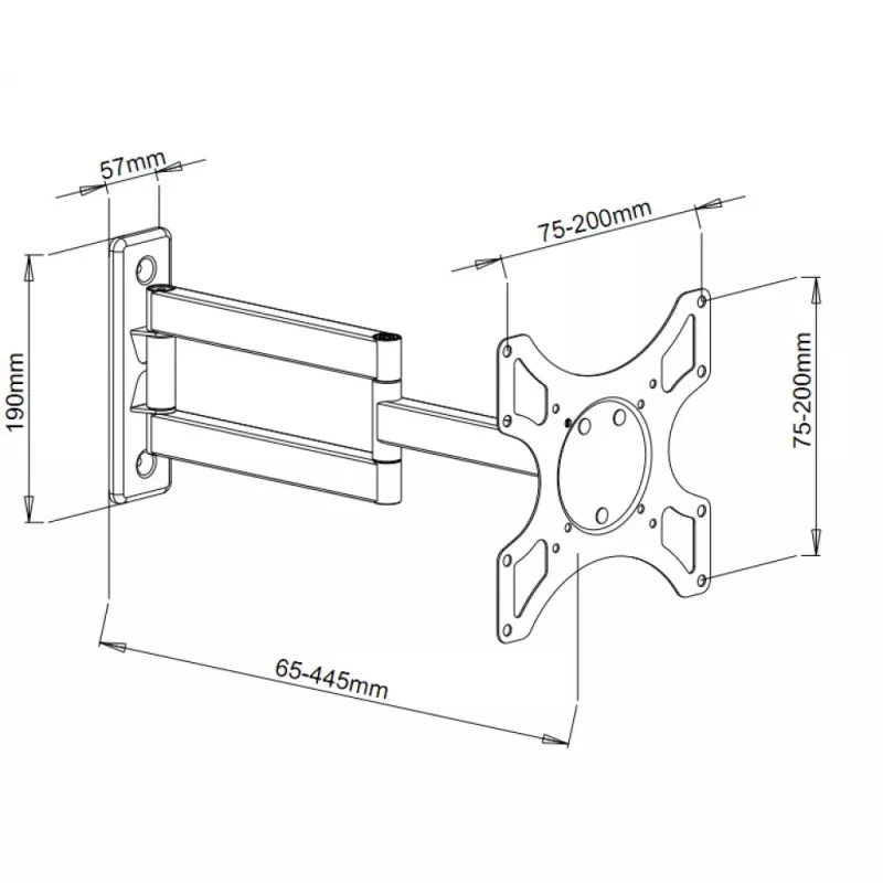 Techly ICA-LCD 2903 Sienas kronšteins 19-37 collu LED/LCD televizoriem, noliekams, 3 locītavas, melns