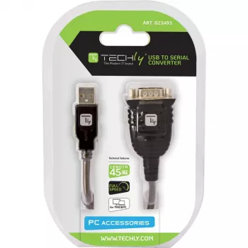 USB–Seriālais adapteris Techly IDATA USB-SER-2T, USB-A vīrieša uz DB-9 vīrieša, 0,45 m, caurspīdīgi balts