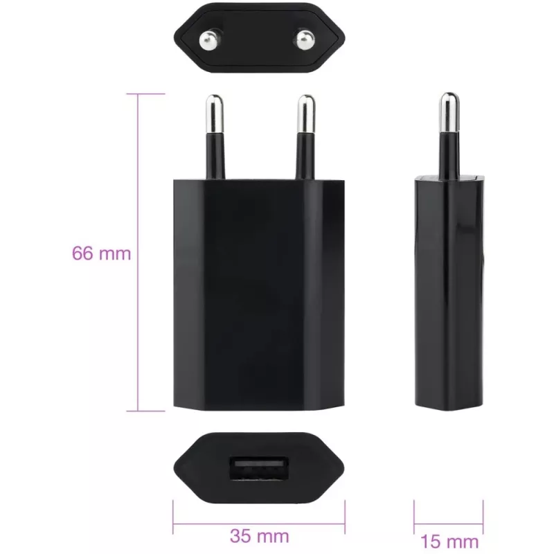 Techly kompakts USB lādētājs 1A ar Eiropas spraudni, melns