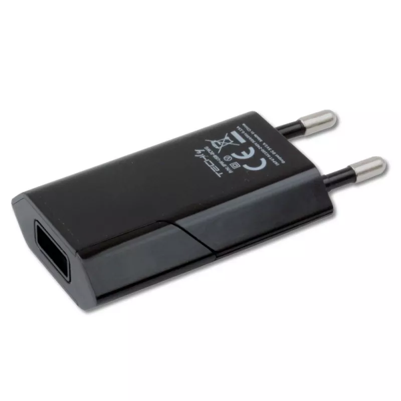 Techly kompakts USB lādētājs 1A ar Eiropas spraudni, melns