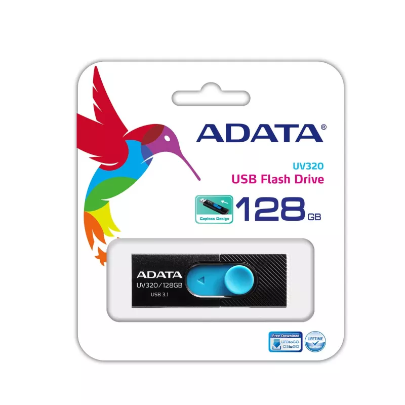 ADATA UV320 USB zibatmiņa 128 GB USB Type-A 3.2 Gen 1 Melna, Zila