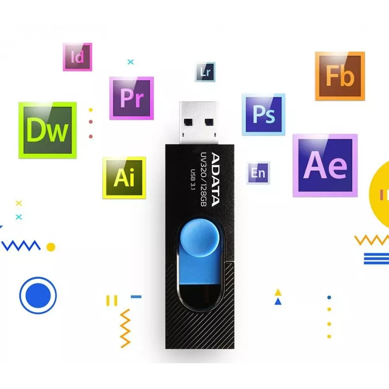 ADATA UV320 USB zibatmiņa 128 GB USB Type-A 3.2 Gen 1 Melna, Zila