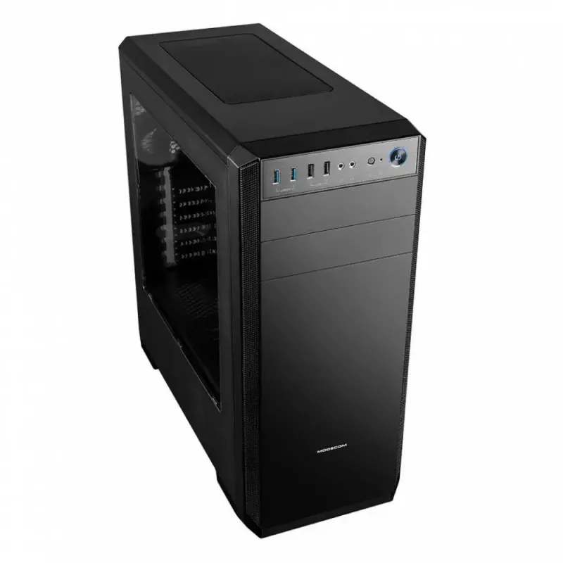 Modecom Oberon Pro Midi Tower datora korpuss, ATX/Micro ATX/ITX, sānu logs, videokarte līdz 395 mm, 2x USB 3.0, melns