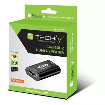 AV atkārtotājs TECHLY IDATA-HDMI2-RIP4KT — HDMI 2.0, HDCP 2.2, 4096×2160, maksimālais attālums 40 m, melns