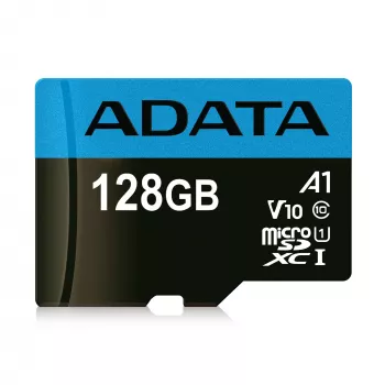 ADATA 128 GB MicroSDXC UHS-I Class 10 atmiņas karte — 85 MB/s lasīšana, 25 MB/s rakstīšana, ūdensizturīga, ar SD adapteri
