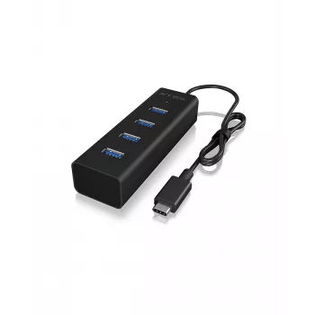ICY BOX IB-HUB1409-C3 USB 3.2 Gen 1 Type-C 4 portu USB-A centrmezgls 5000 Mbit/s Melns