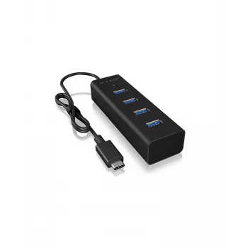 ICY BOX IB-HUB1409-C3 USB 3.2 Gen 1 Type-C 4 portu USB-A centrmezgls 5000 Mbit/s Melns