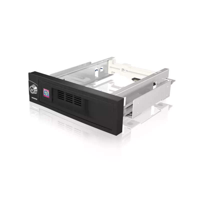 ICY BOX IB-168SK-B izņemamais statīvs bez paliktņa 3,5″ SATA HDD, 5,25″ (13,3 cm) nodalījumam, ar slēdzeni, melns