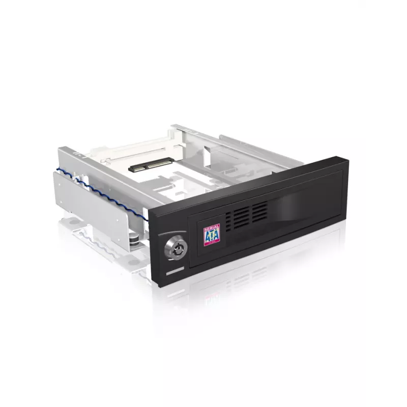 ICY BOX IB-168SK-B izņemamais statīvs bez paliktņa 3,5″ SATA HDD, 5,25″ (13,3 cm) nodalījumam, ar slēdzeni, melns