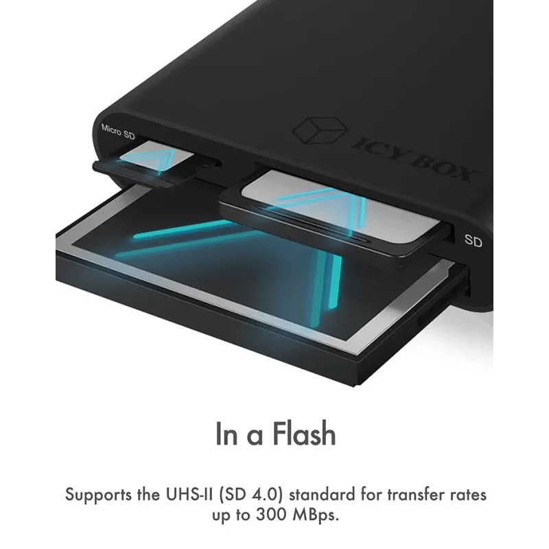 ICY BOX IB-CR301-U3 karšu lasītājs USB 3.2 Gen 1 (3.1 Gen 1) Melns