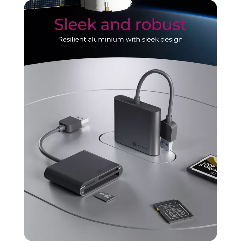 ICY BOX IB-CR301-U3 karšu lasītājs USB 3.2 Gen 1 (3.1 Gen 1) Melns