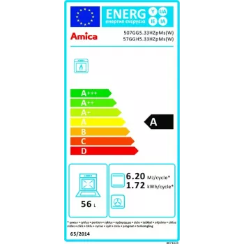 Brīvi stāvoša gāzes plīts Amica 57GGH5.33HZpMs(W) balta