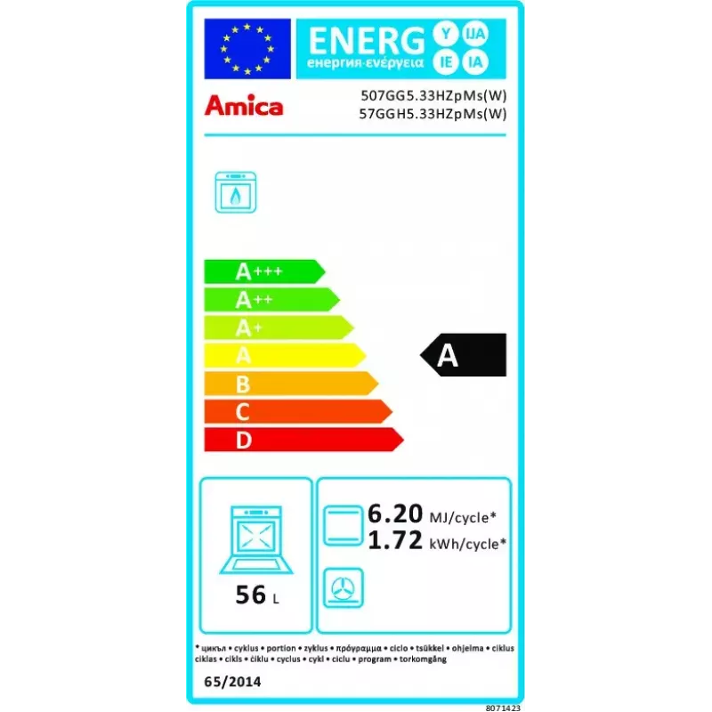 Brīvi stāvoša gāzes plīts Amica 57GGH5.33HZpMs(W) balta
