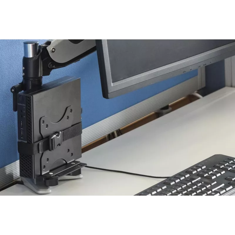 DIGITUS Daudzfunkcionālais Mini galddatora PC turētājs galdam, skavai vai starp monitora stiprinājumu VESA 75x75, 100x100