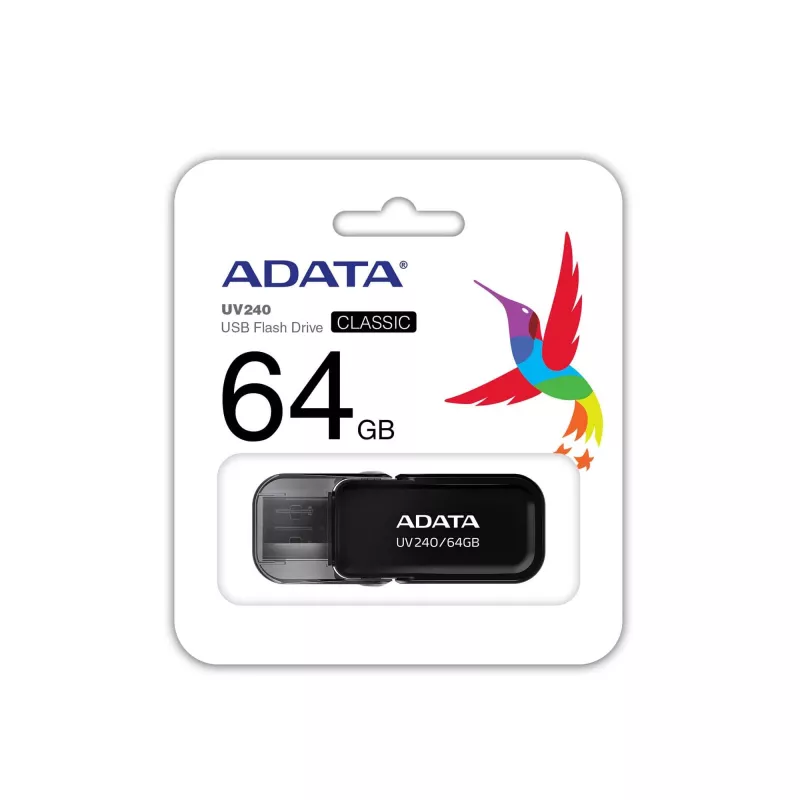 USB zibatmiņa ADATA USB Type-A 2.0 64 GB UV240, melna, ar aizsargvāciņu