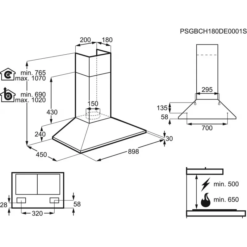 Sienas tvaika nosūcējs Electrolux LFC319X, nerūsējošais tērauds, 898×(69–102)×450 mm, 420 m³/h, 3 ātrumi, metāla filtri