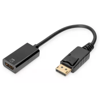 DIGITUS ASSMANN aktīvs DisplayPort-HDMI adaptera kabelis, DP - HDMI A tipa M/F, 20 cm, ar fiksatoru, HDMI 2.0, CE, zeltīti kontakti, melns