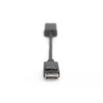 DIGITUS ASSMANN aktīvs DisplayPort-HDMI adaptera kabelis, DP - HDMI A tipa M/F, 20 cm, ar fiksatoru, HDMI 2.0, CE, zeltīti kontakti, melns