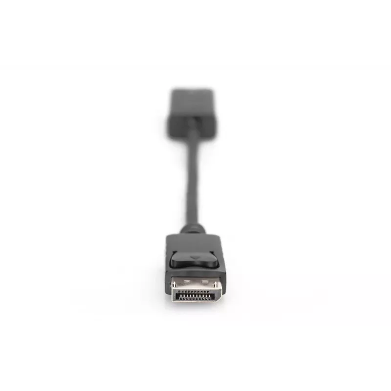 DIGITUS ASSMANN aktīvs DisplayPort-HDMI adaptera kabelis, DP - HDMI A tipa M/F, 20 cm, ar fiksatoru, HDMI 2.0, CE, zeltīti kontakti, melns