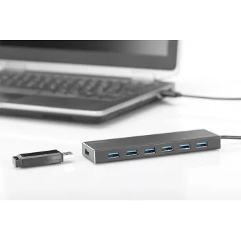 DIGITUS USB 3.0 7-portu Hubs ar 5V/3,5A barošanas bloku, alumīnija korpuss