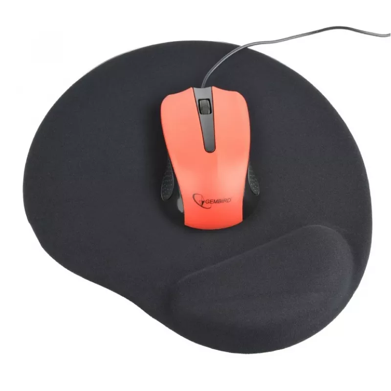 Peles paliktnis GEMBIRD MP-GEL-BK — melns, gumijas un želejas, ar plaukstas balstu, 220×240 mm