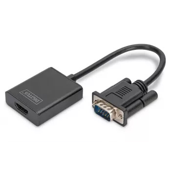 DIGITUS VGA uz HDMI pārveidotājs + Audio (3.5mm) Full HD (1080p), kabeļa tips 15cm melns