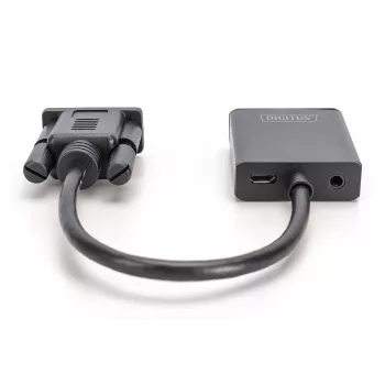 DIGITUS VGA uz HDMI pārveidotājs + Audio (3.5mm) Full HD (1080p), kabeļa tips 15cm melns