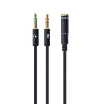 Audio adapteris Gembird CCA-418M 3.5mm sievišķais uz 2×3.5mm vīrišķais, 0,2 m, melns