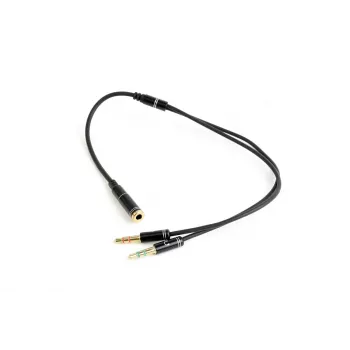 Audio adapteris Gembird CCA-418M 3.5mm sievišķais uz 2×3.5mm vīrišķais, 0,2 m, melns