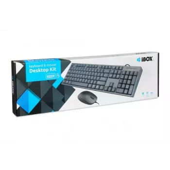 Vadu tastatūras un peles komplekts IBOX IKMS606 — pilnizmēra QWERTY UK angļu tastatūra, USB, melns, pele 800 DPI