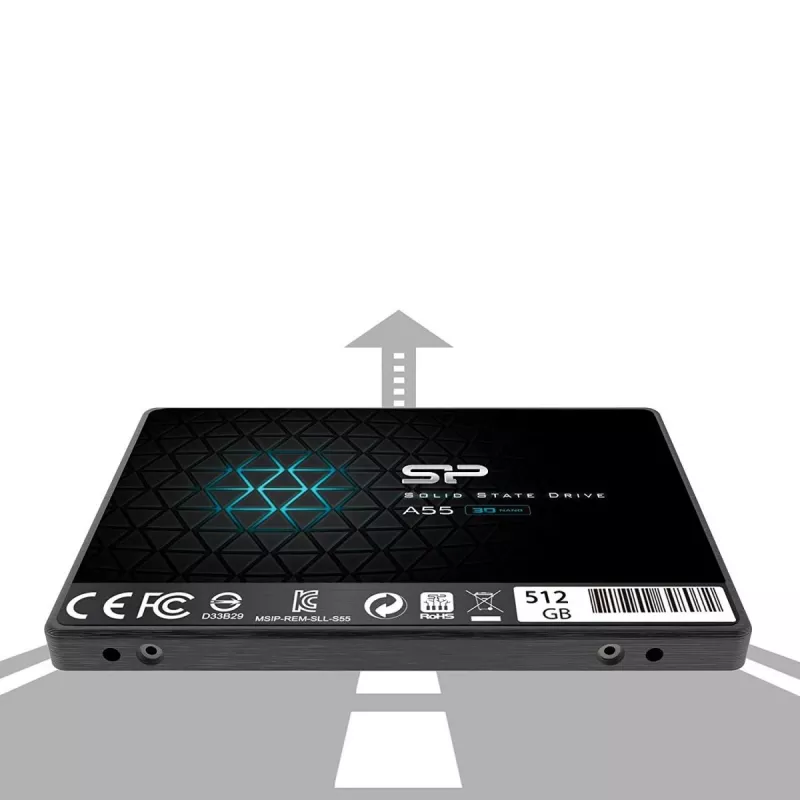 2,5 collu SATA III SSD Silicon Power Ace A55 — 512 GB, 3D TLC, līdz 560/530 MB/s, 7 mm, Melns