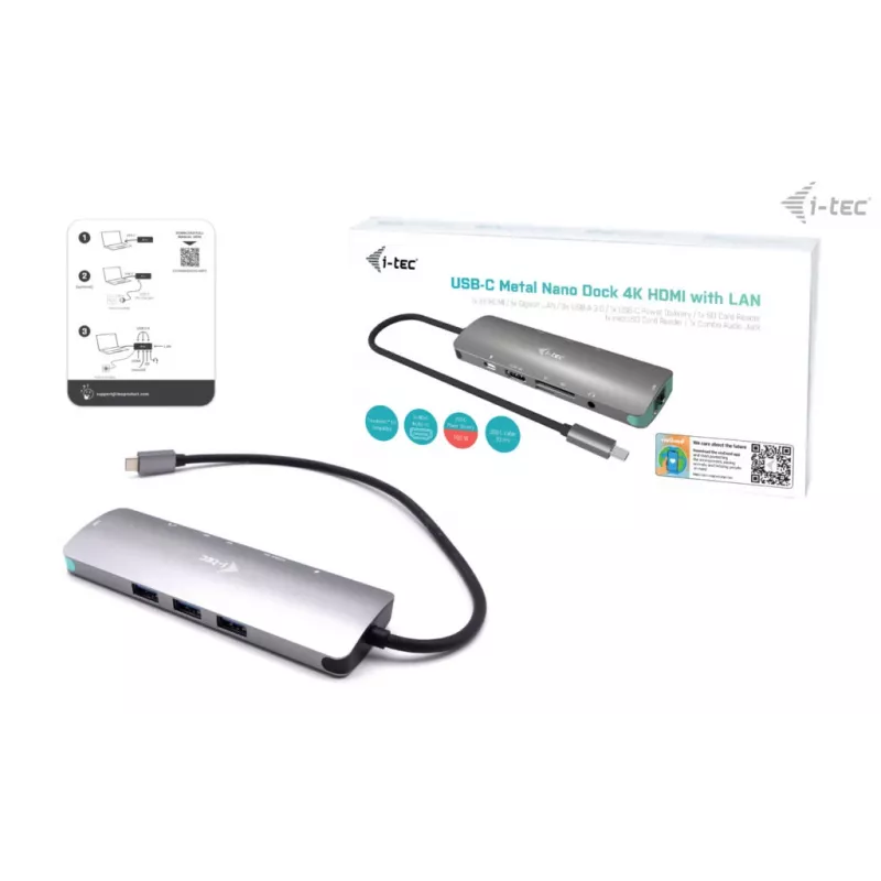 i-tec Metal USB-C Nano Docking Station 4K HDMI LAN Power Delivery 100 W