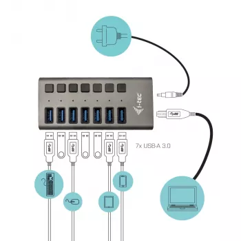 i-tec USB 3.0 7 portu uzlādes HUB ar 36 W barošanas adapteri
