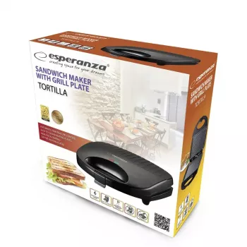 Elektriskā tortilju panna ESPERANZA EKT009 1000W, nepiedegošas plāksnes, 2 tortiljas, melna