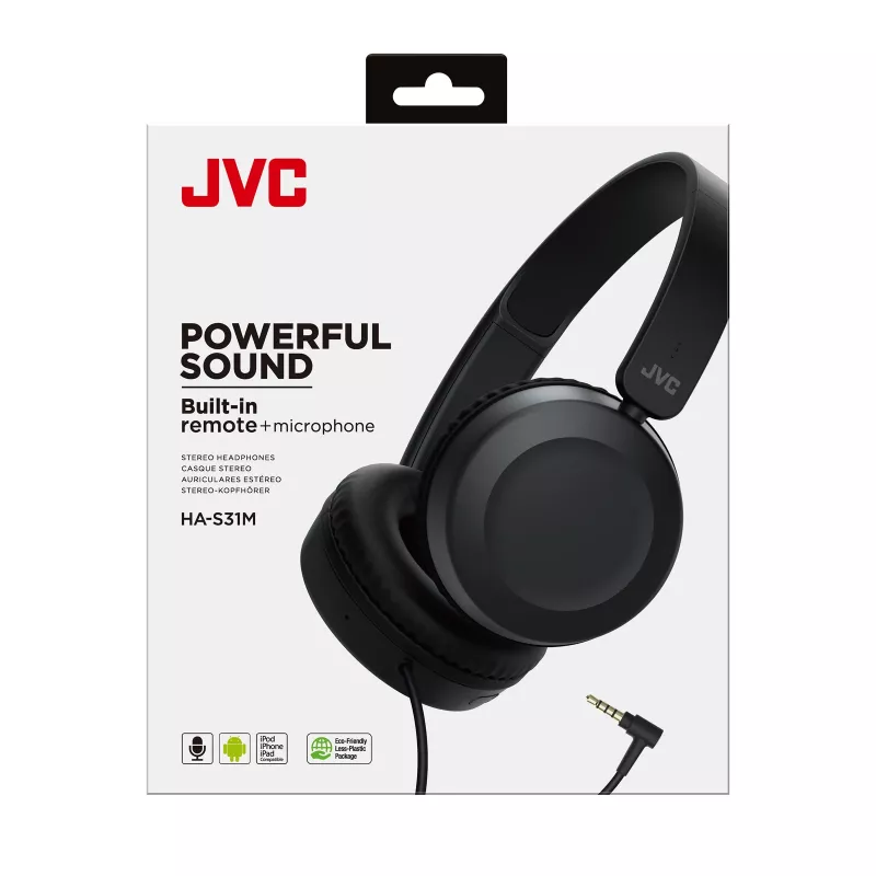 JVC HA-S31M vadu austiņas uz auss, melnas, 10 - 26000 Hz, ar mikrofonu, 140 g