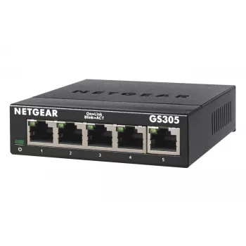 NETGEAR GS305 Neatkarīgs L2 Gigabit Ethernet (10/100/1000) Slēdzis, 5 porti, Melns