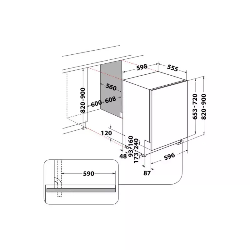 Daļēji iebūvējamā trauku mazgājamā mašīna WHIRLPOOL WIC 3C26 F — 60 cm, 14 komplekti, 46 dB, Energoklase E