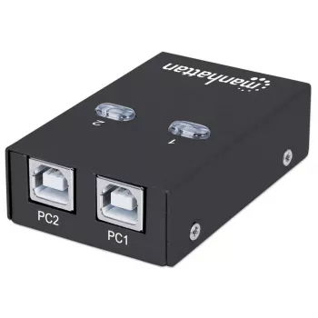 USB koplietošanas slēdzis MANHATTAN 162005, USB 2.0 Type-B, 2 porti, 480 Mbps, 1.5 m kabelis, balts