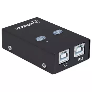 USB koplietošanas slēdzis MANHATTAN 162005, USB 2.0 Type-B, 2 porti, 480 Mbps, 1.5 m kabelis, balts