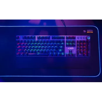 Mehāniskā spēļu tastatūra IBOX AURORA K-4 — QWERTY, 108 taustiņi, LED regulējams fona apgaismojums, ūdensizturīga, USB, 1.6 m kabelis