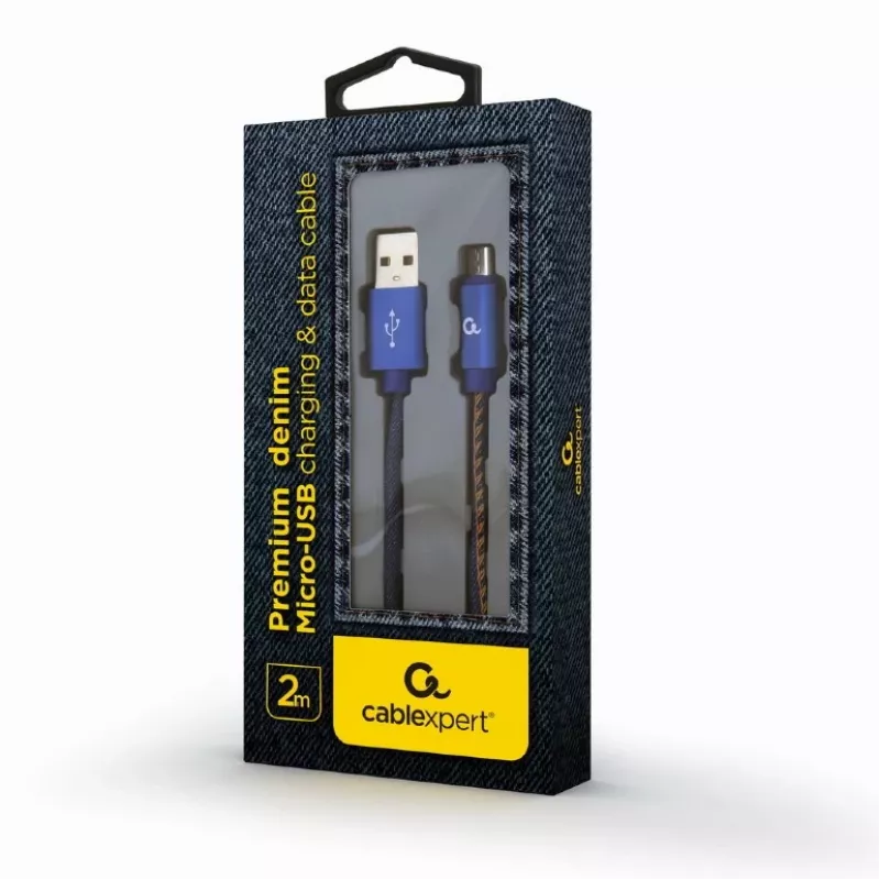 GEMBIRD Premium Jeans (džinsa) Micro-USB kabelis ar metāla savienotājiem, 2m, Zils